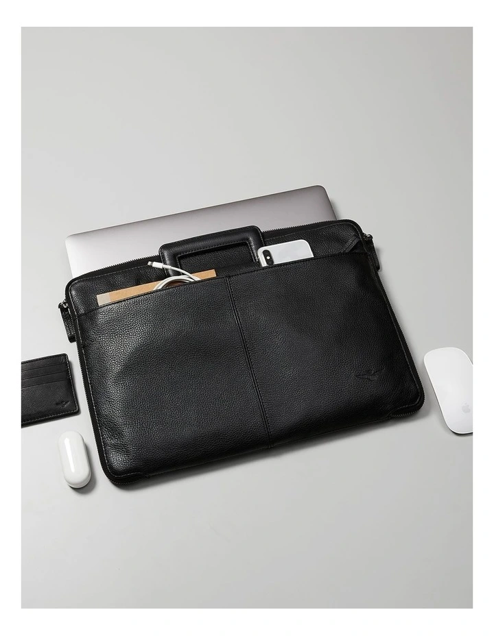 Montoro Leather Compact Briefcase in Black image 2