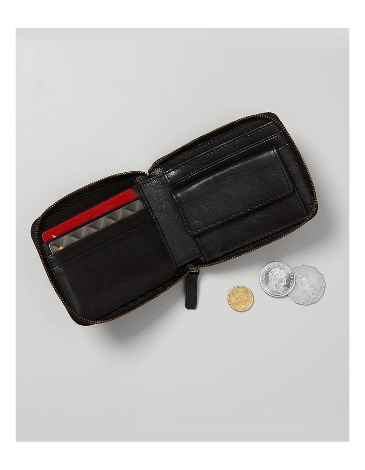 Montoro Leather Zip Wallet in Black image 2