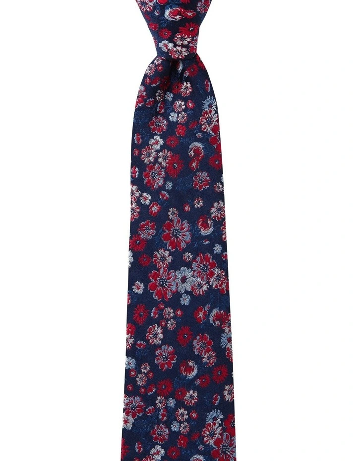 Scattered Floral Silk Tie in Red image 1