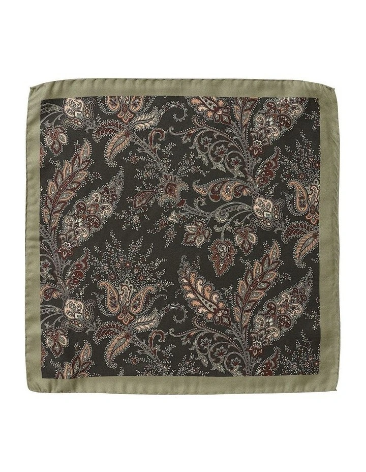 Fine Paisley Silk Pocket Square in Olive image 1