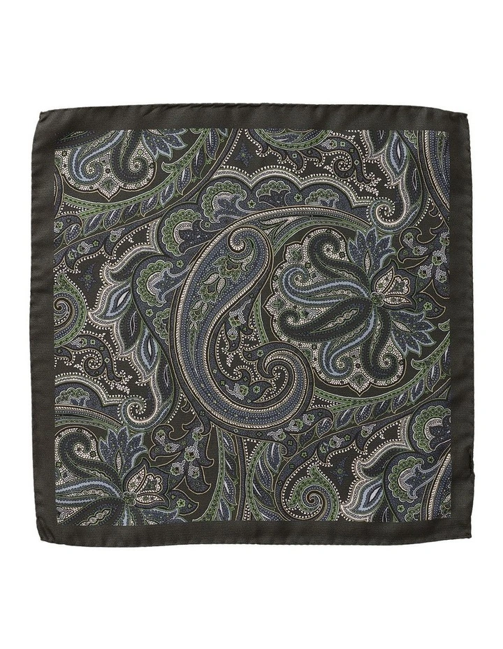 Bold Paisley Silk Pocket Square in Olive image 1