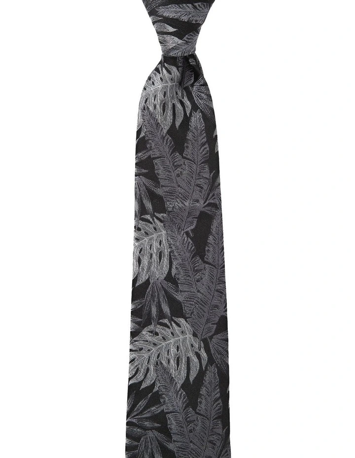 Dark Leaves Silk Tie in Black image 1