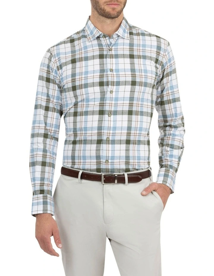Modern Fit Aspendale Khaki Cotton/Linen Check Shirt image 1