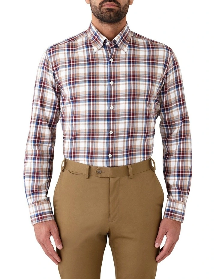 Modern Fit Merricks Check Flannel Shirt Tan image 1