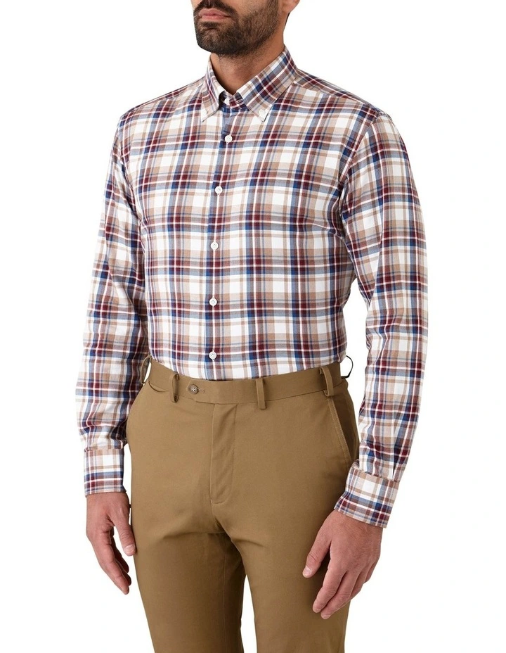 Modern Fit Merricks Check Flannel Shirt Tan image 3