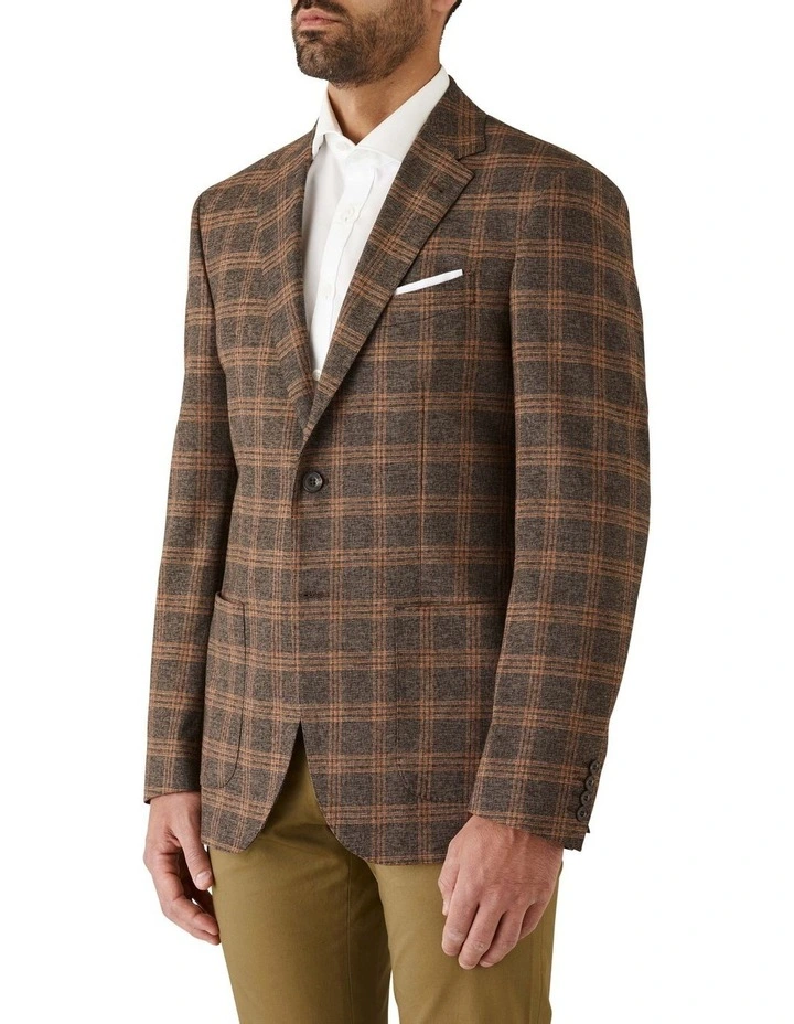 Modern Fit Balwyn Bold Check Sports Jacket Coffee image 3