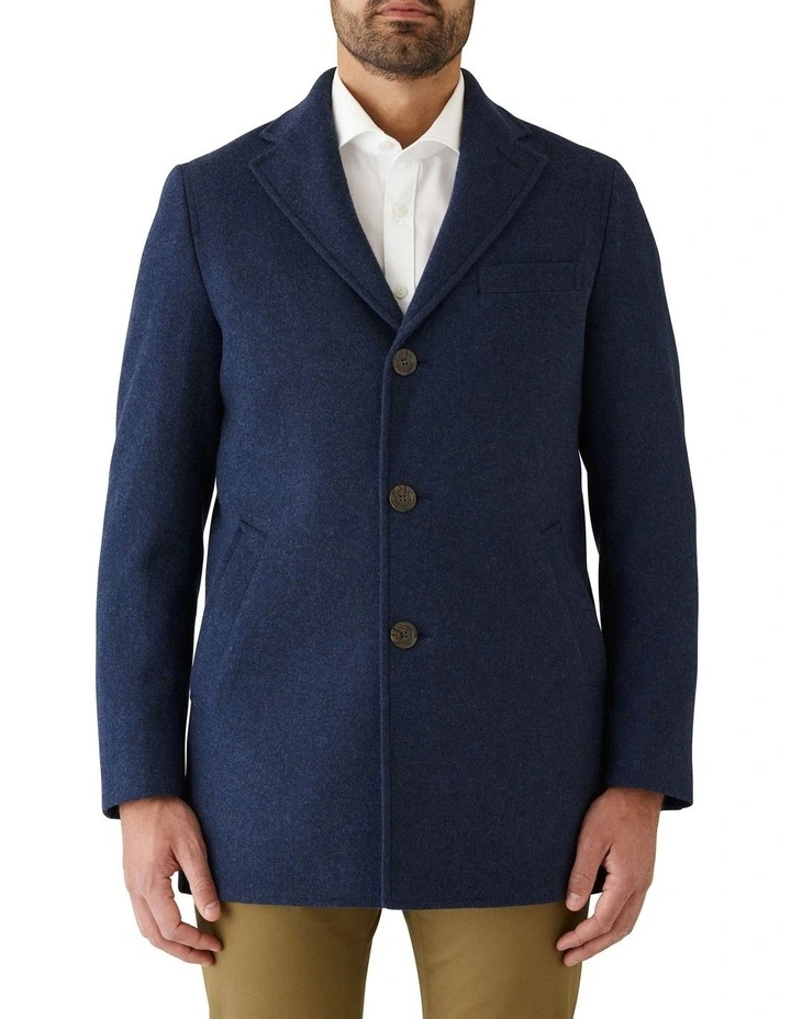 Modern Fit Clarkson Denim Blue Wool Blend Overcoat image 1