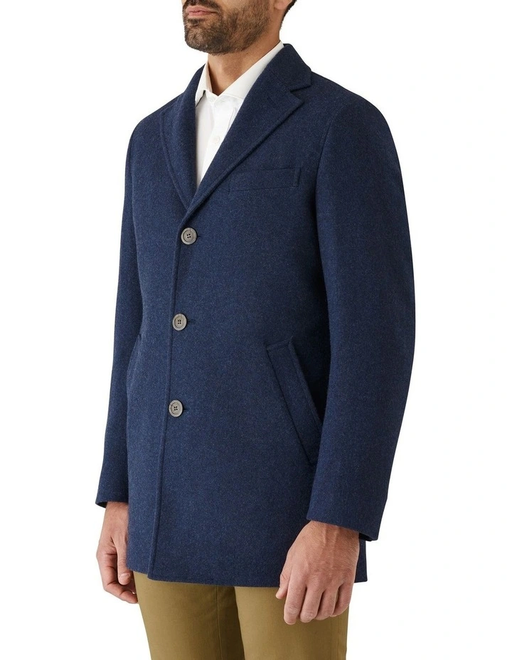 Modern Fit Clarkson Denim Blue Wool Blend Overcoat image 3