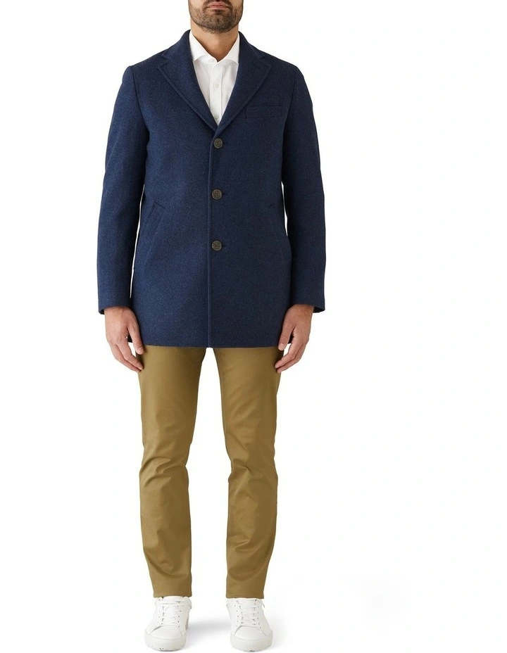 Modern Fit Clarkson Denim Blue Wool Blend Overcoat image 5