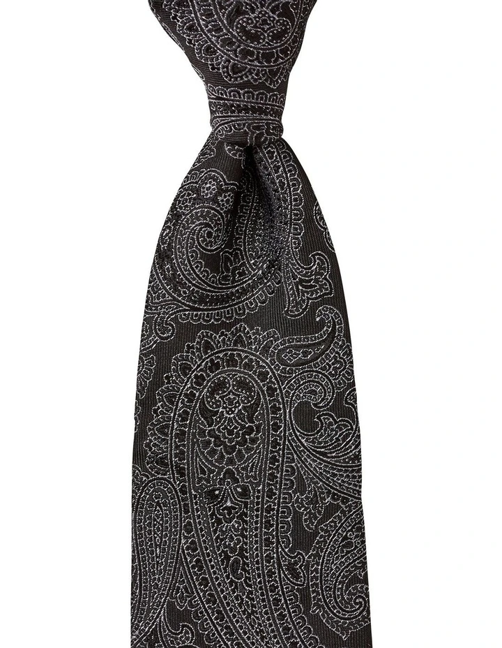 Sketch Paisley Silk Tie in Black image 1