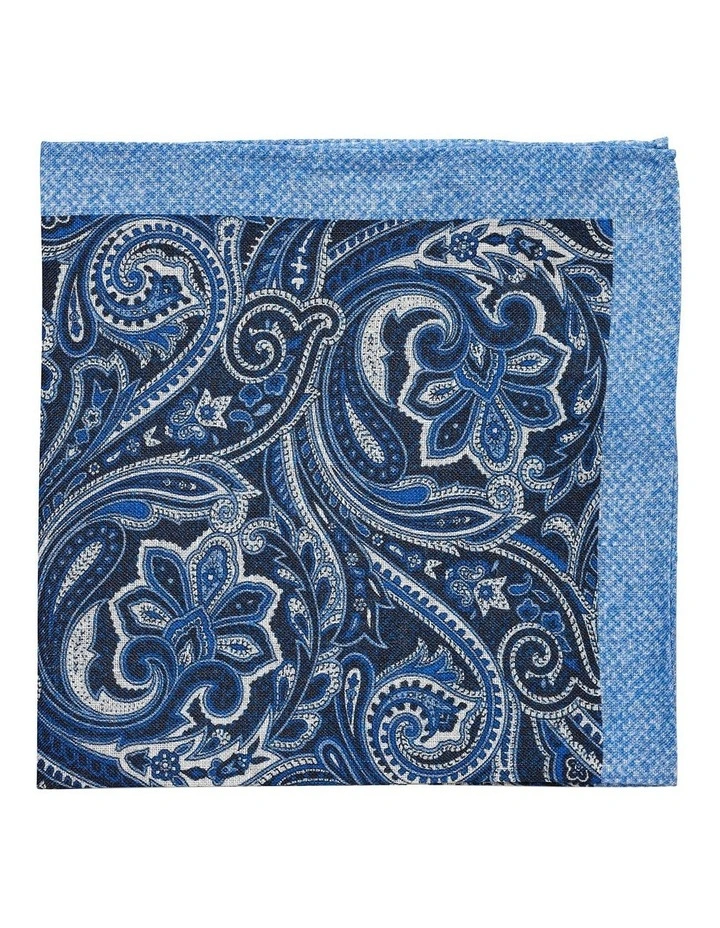 Paisley Linen Pocket Square in Blue image 1