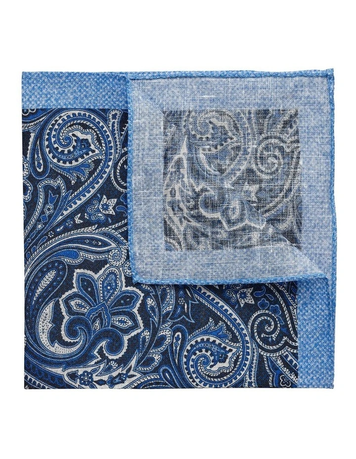 Paisley Linen Pocket Square in Blue image 2