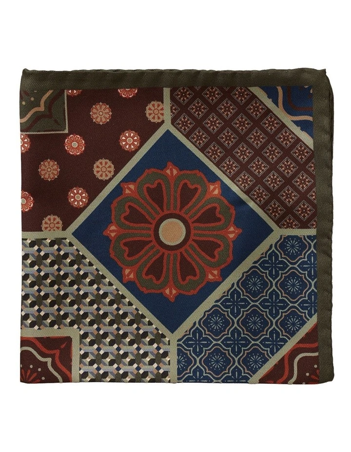 Geo Foulard Silk Pocket Square in Olive image 1