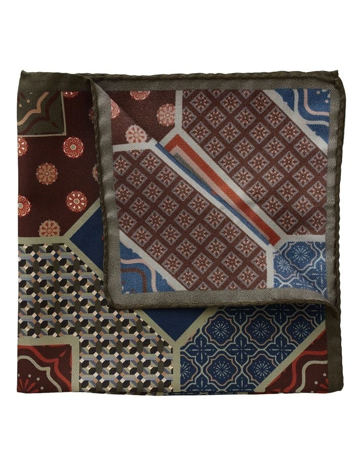 Geo Foulard Silk Pocket Square in Olive image 2