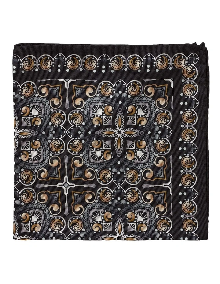 Spiral Silk Pocket Square in Black image 1