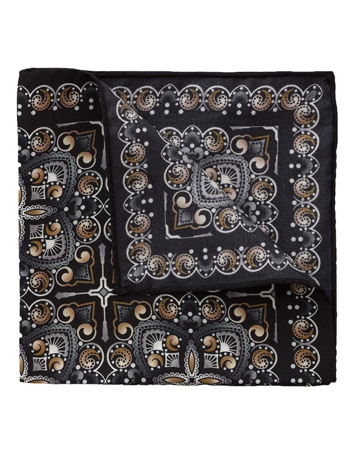 Spiral Silk Pocket Square in Black image 2