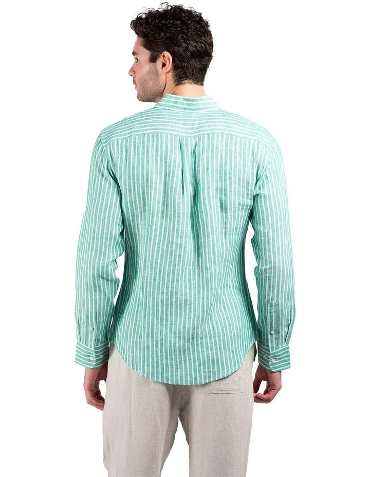 Long Sleeve Stripe Linen Shirt in Green image 3