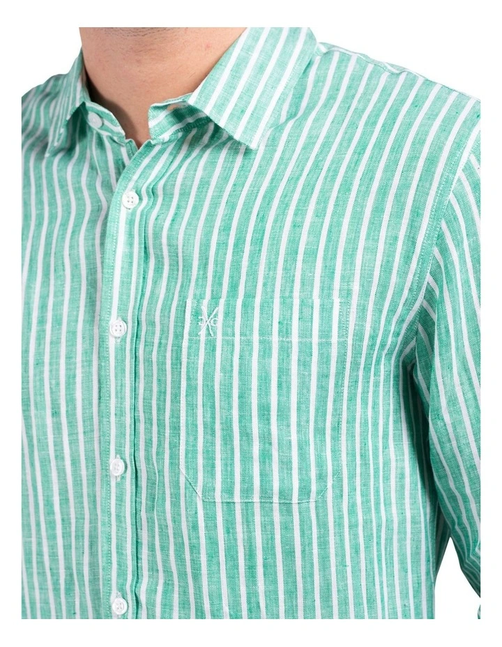 Long Sleeve Stripe Linen Shirt in Green image 4