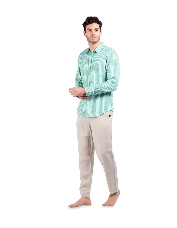 Long Sleeve Stripe Linen Shirt in Green image 5