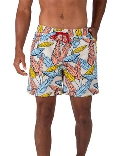 Tropical Leaf Swim Shorts in Blue