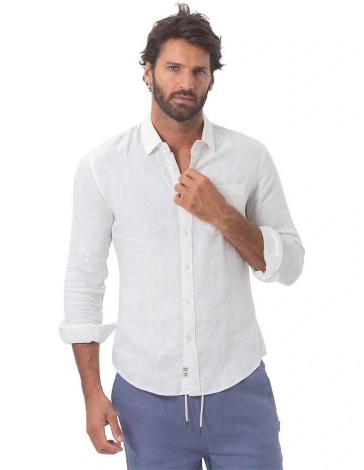 Long Sleeve Linen Shirt in White image 1