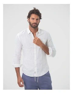 Long Sleeve Linen Shirt in White