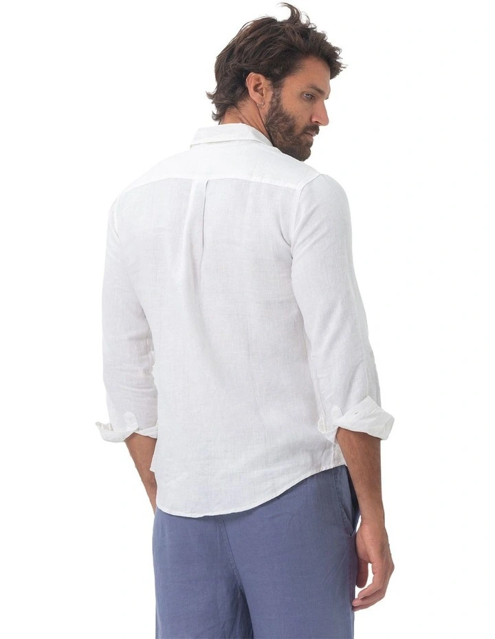Long Sleeve Linen Shirt in White image 2