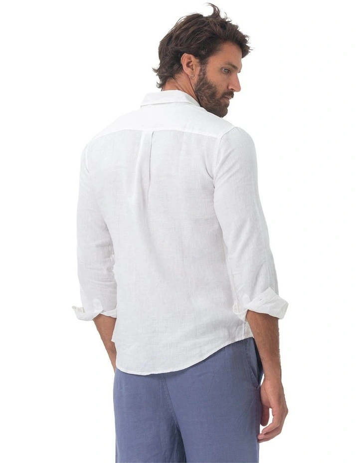 Long Sleeve Linen Shirt in White image 2
