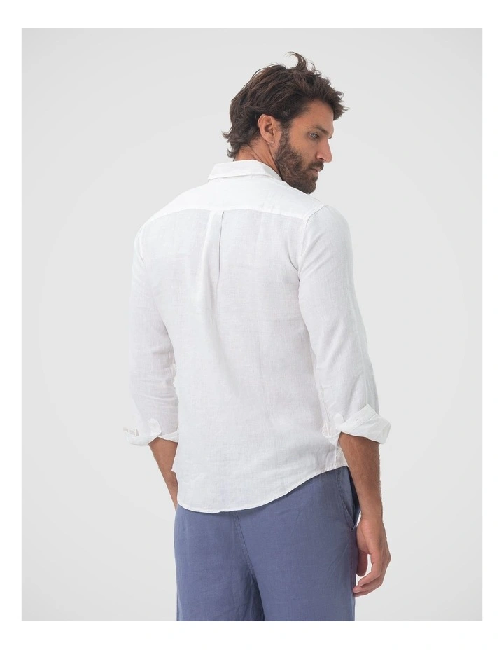 Long Sleeve Linen Shirt in White image 2