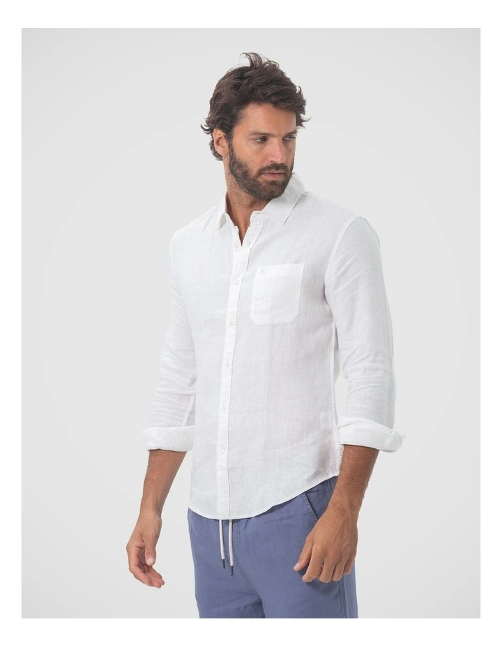 Long Sleeve Linen Shirt in White image 3