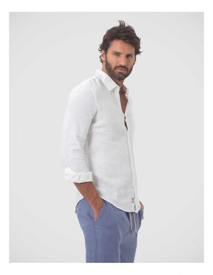Long Sleeve Linen Shirt in White image 4