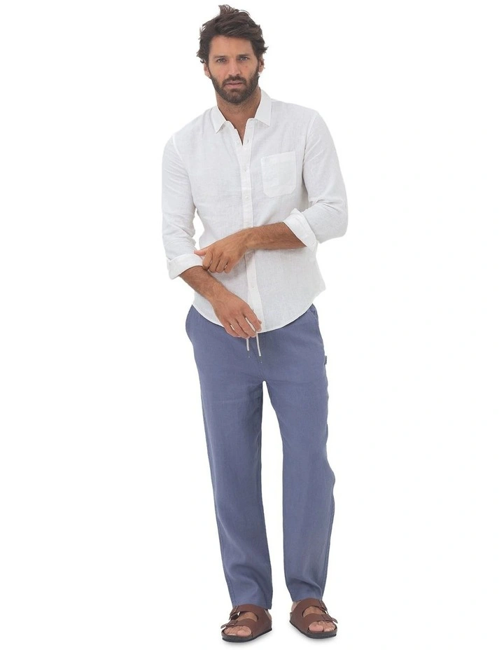 Long Sleeve Linen Shirt in White image 6