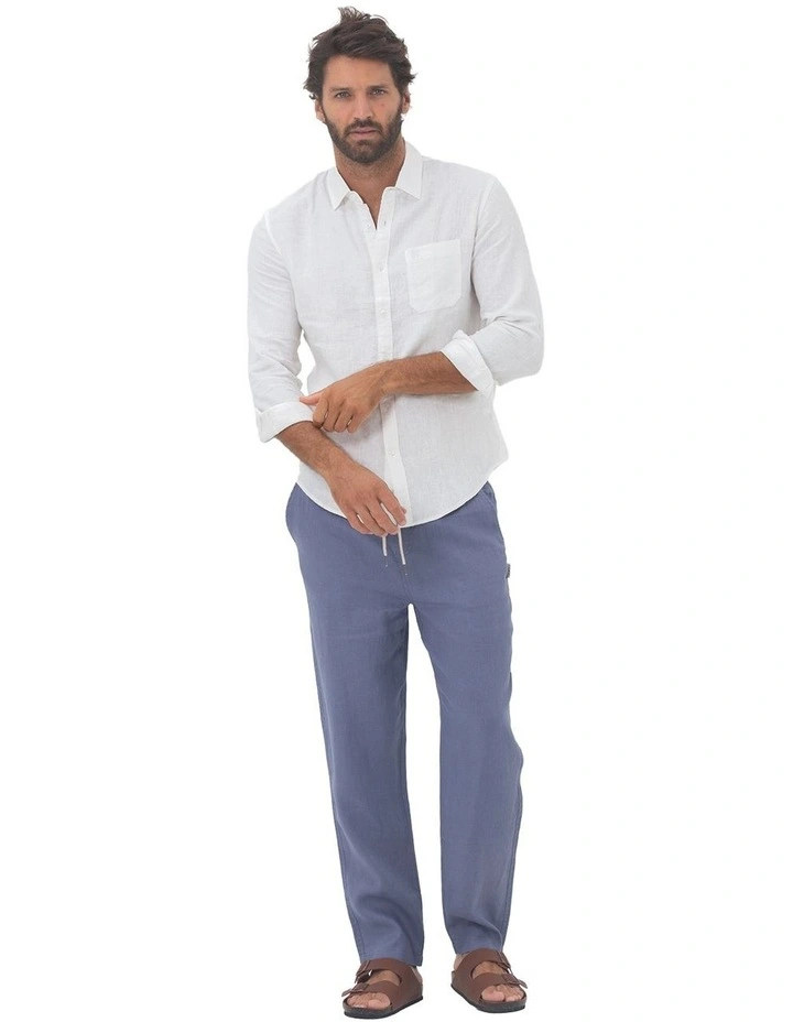 Long Sleeve Linen Shirt in White image 6