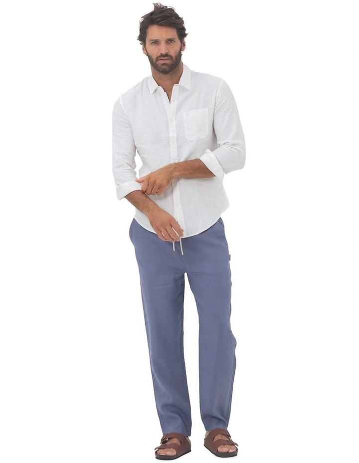 Long Sleeve Linen Shirt in White image 6
