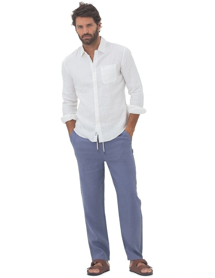 Long Sleeve Linen Shirt in White image 7