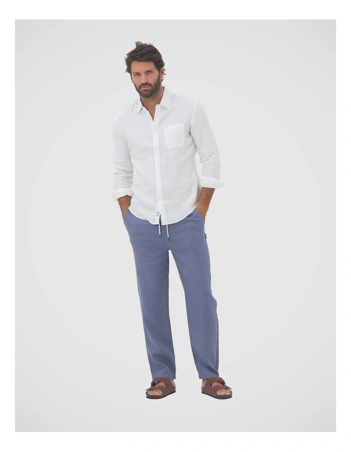 Long Sleeve Linen Shirt in White image 7