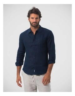 Long Sleeve Mens Linen Shirt in Navy