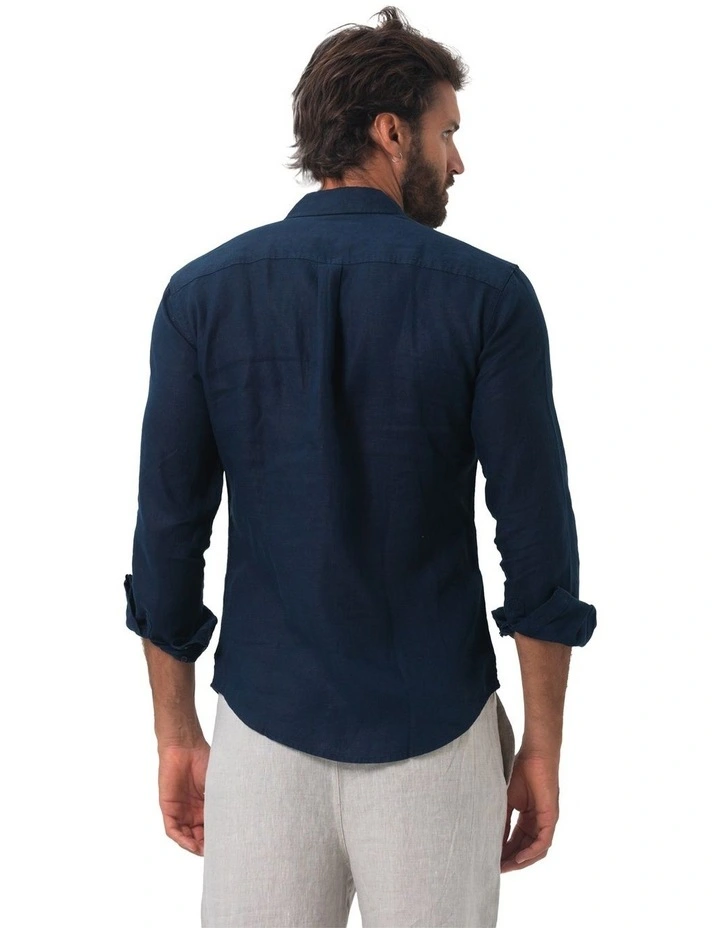 Long Sleeve Mens Linen Shirt in Navy image 2