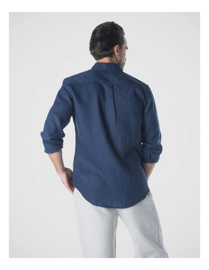 Long Sleeve Mens Linen Shirt in Navy image 2