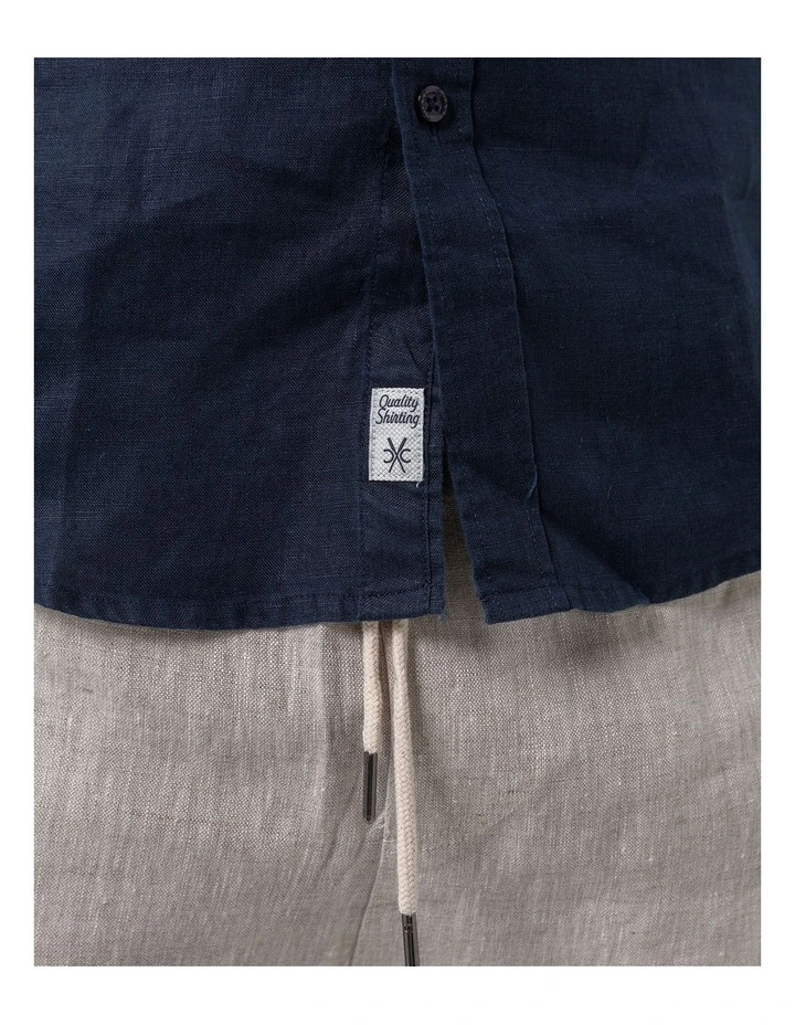 Long Sleeve Mens Linen Shirt in Navy image 4