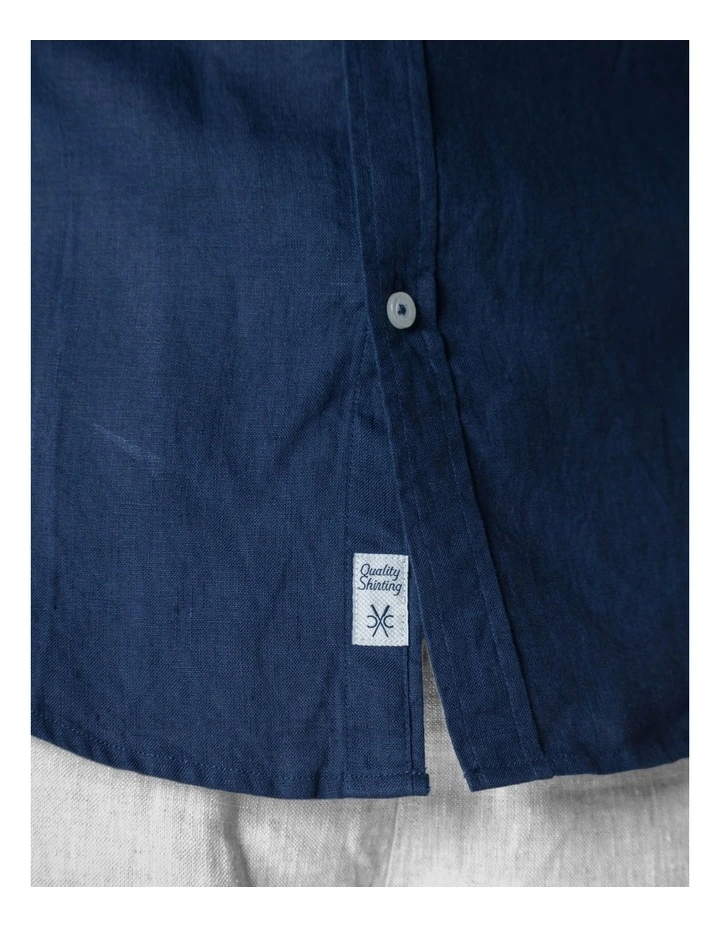 Long Sleeve Mens Linen Shirt in Navy image 4