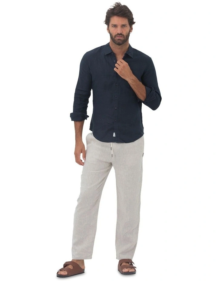 Long Sleeve Mens Linen Shirt in Navy image 5