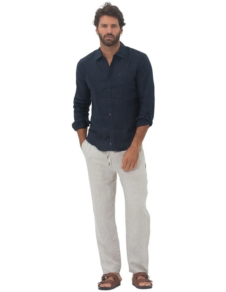 Long Sleeve Mens Linen Shirt in Navy image 5
