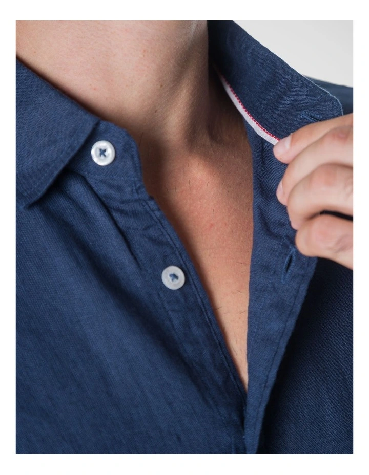 Long Sleeve Mens Linen Shirt in Navy image 5