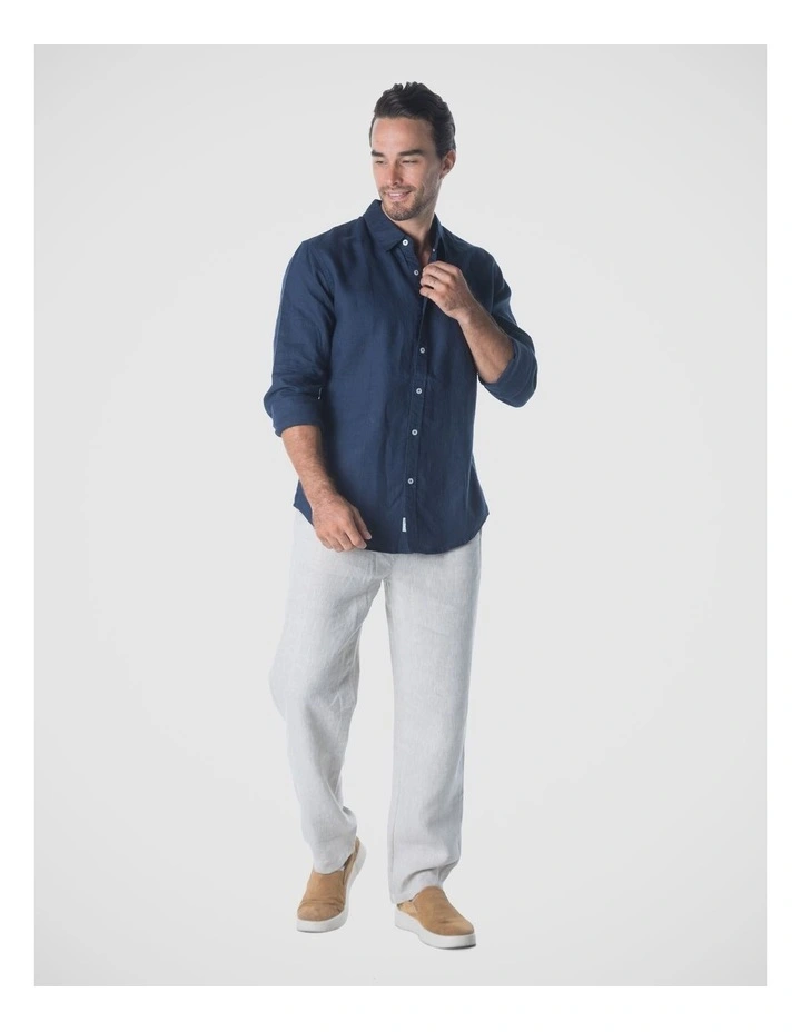 Long Sleeve Mens Linen Shirt in Navy image 6