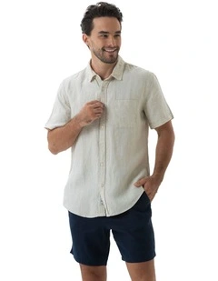 Linen Short Sleeve Shirt in Sand