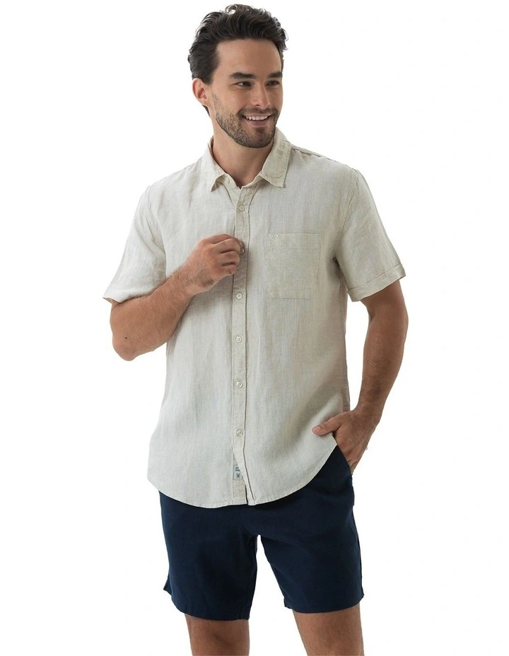 Linen Short Sleeve Shirt in Sand image 1