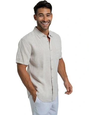 Linen Short Sleeve Shirt in Sand