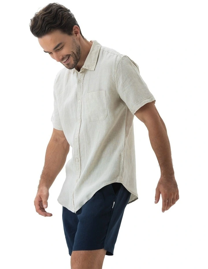 Linen Short Sleeve Shirt in Sand image 3