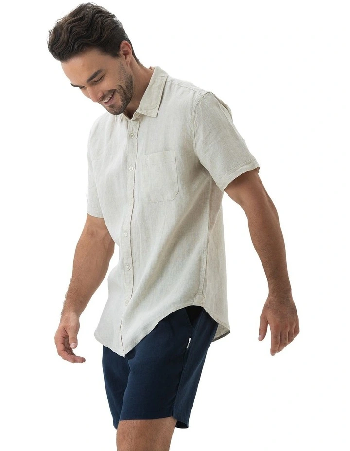 Linen Short Sleeve Shirt in Sand image 3